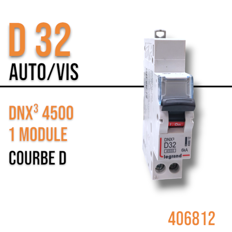 Disjoncteur 32A - Courbe D - DNX³ 4500 - auto/auto - U+N 230V~ - 4