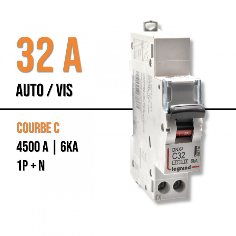Disjoncteur 32A - Courbe C - DNX³ 4500 - auto/vis - U+N 230V~ - 4