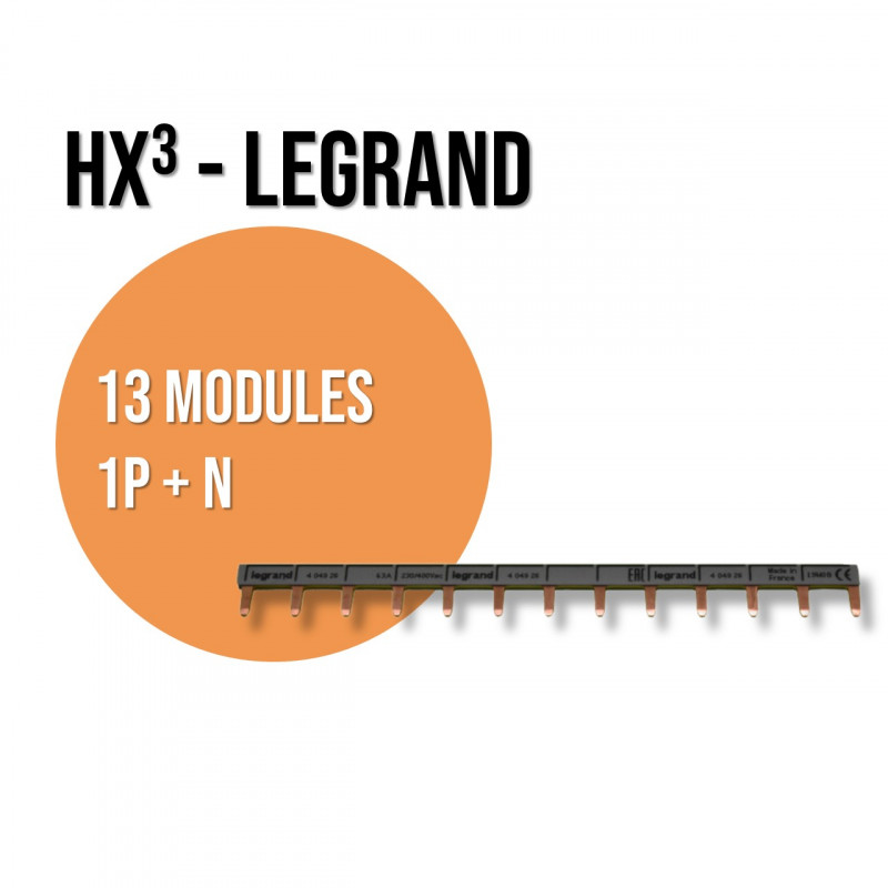 Peigne d-alimentation universel Phase + Neutre HX³ 1P - longueur 13 modules  - Legrand - 404926
