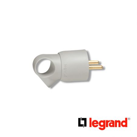 Fiche plastique 2P+T 16A à anneau - gris - Legrand - 050424