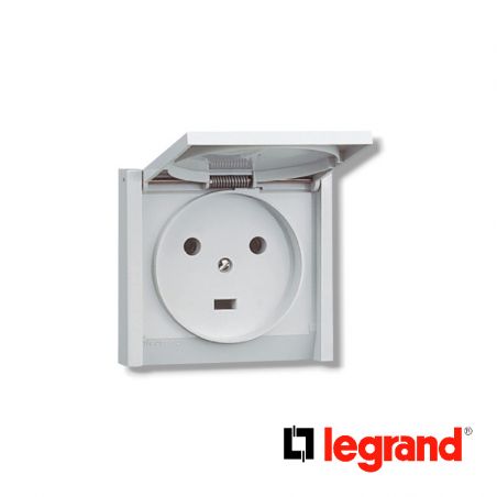 Prise de courant 2P+T 20A pour boite Ø67mm Plexo complet IP44 encastré - gris - Legrand - 055703