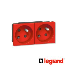 Prise de courant précâblée Mosaic - 2x2P+T à 45° - 4 modules -rouge à détrompage - Legrand - 077152