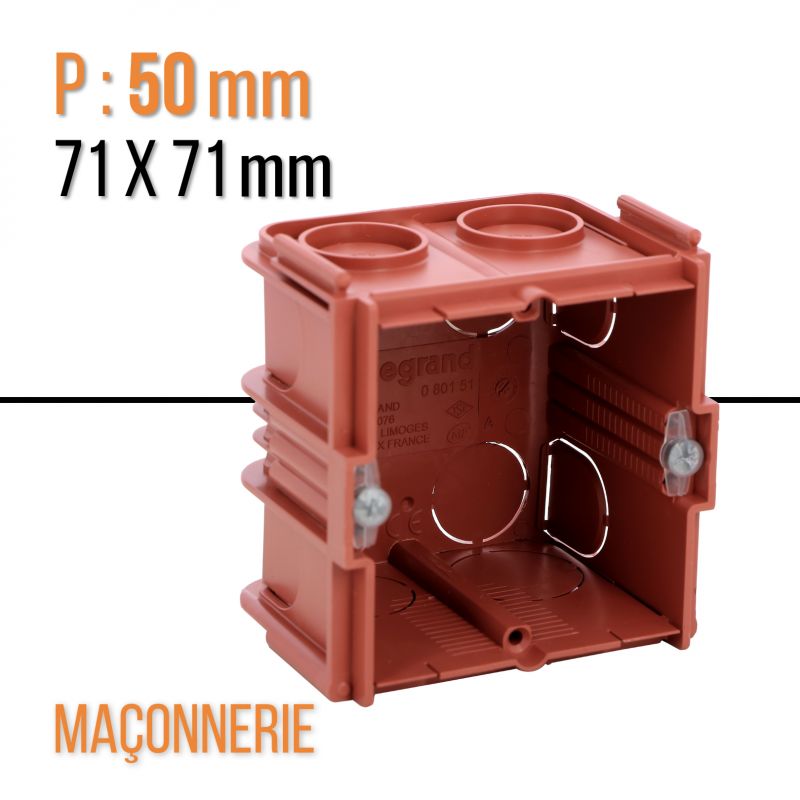 Boîte monoposte Batibox pour maçonnerie 1 poste carrée associable profondeur 50 - Legrand - 080151