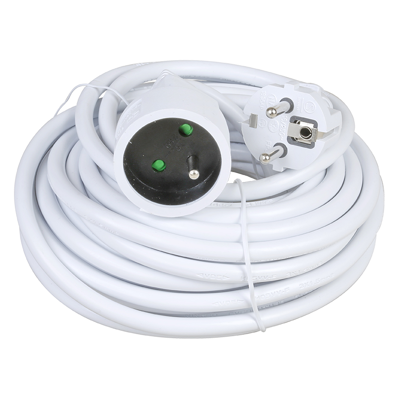 Rallonge électrique câble 10m - 10/16A 2P+T - Blanc - EUR'OHM - 63012